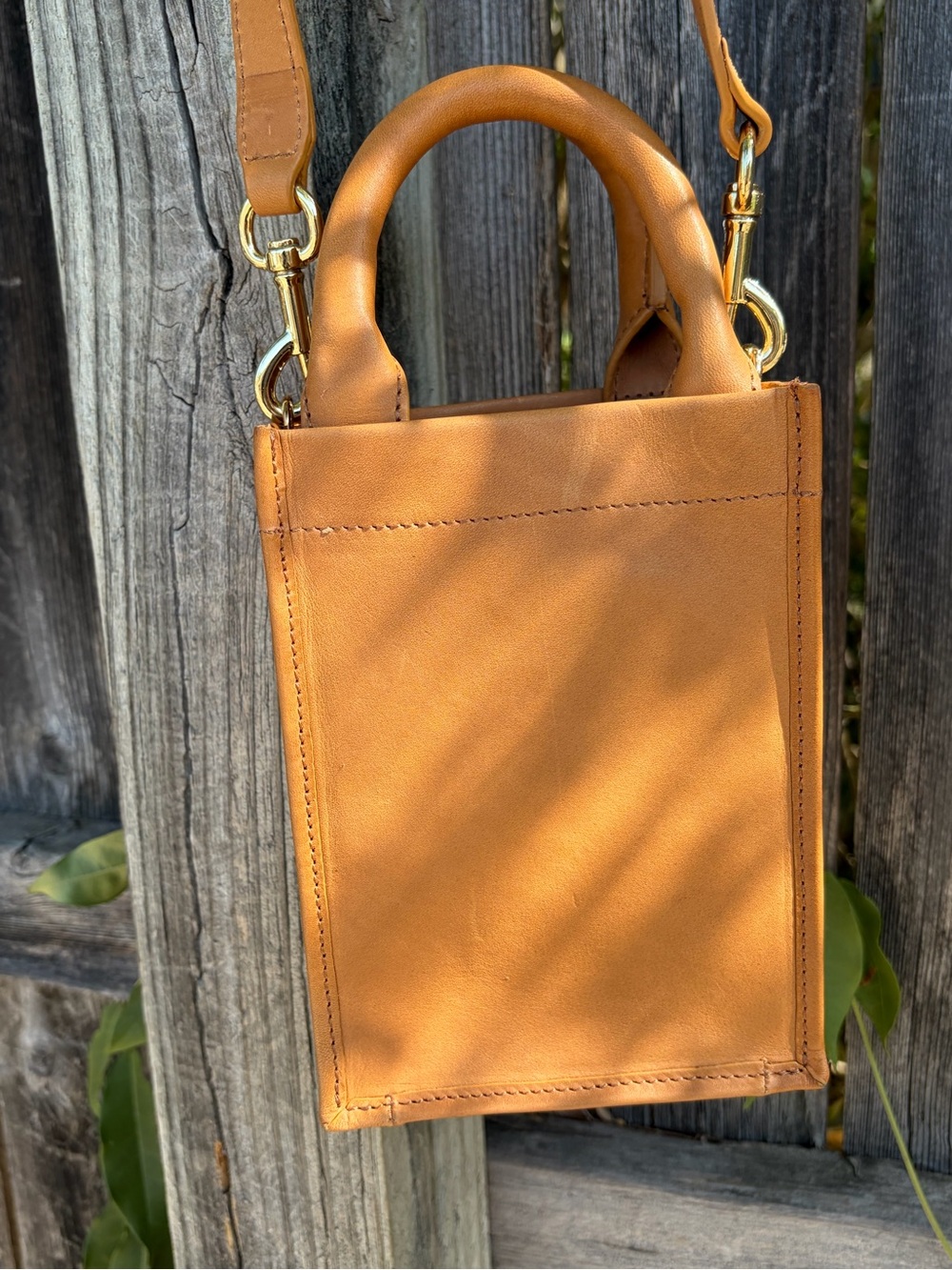 Mark & Graham Caramel Tan Mini Leather Tote Crossbody